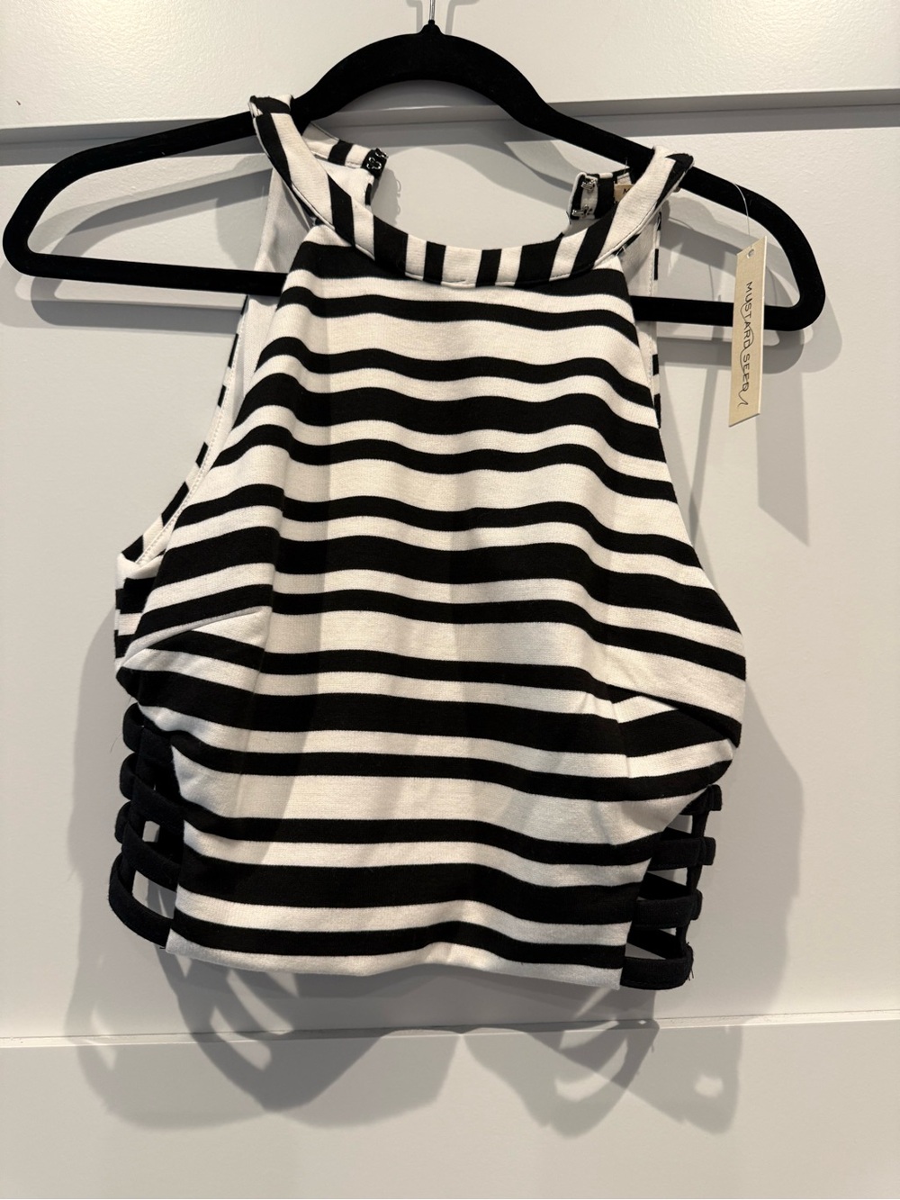 Mustard Seed Black & White Striped Halter Tank